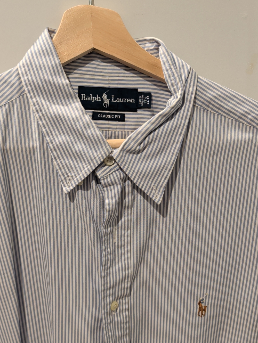 Ralph Lauren Light Blue and White Striped Classic Fit Button-Down Shirt